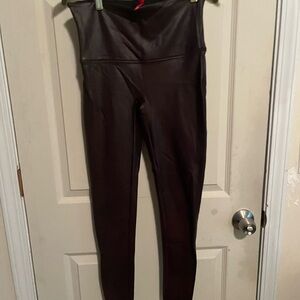 SPANX High-Waist Faux Leather Leggings - Dark Brown